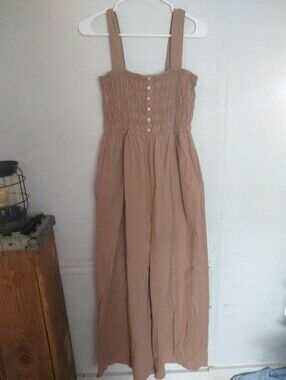 ILLA ILLA Smocked Strap Romper in Light Brown